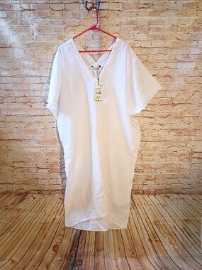 NWT Zara White Kaftan Linen Blend Dress Size XL